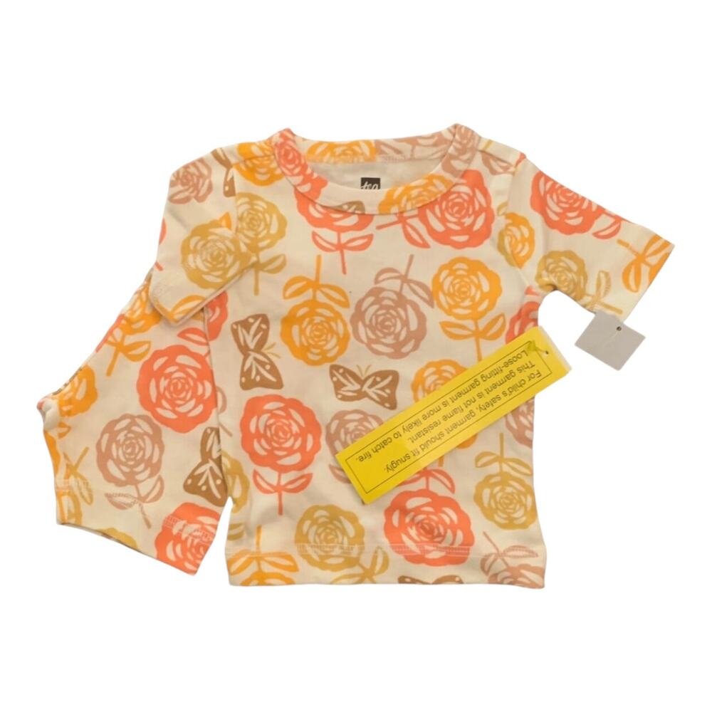 🆕 Tea Collection NWT Blockprint Rose and Butterfly Pajama Set. 9-12 Months.